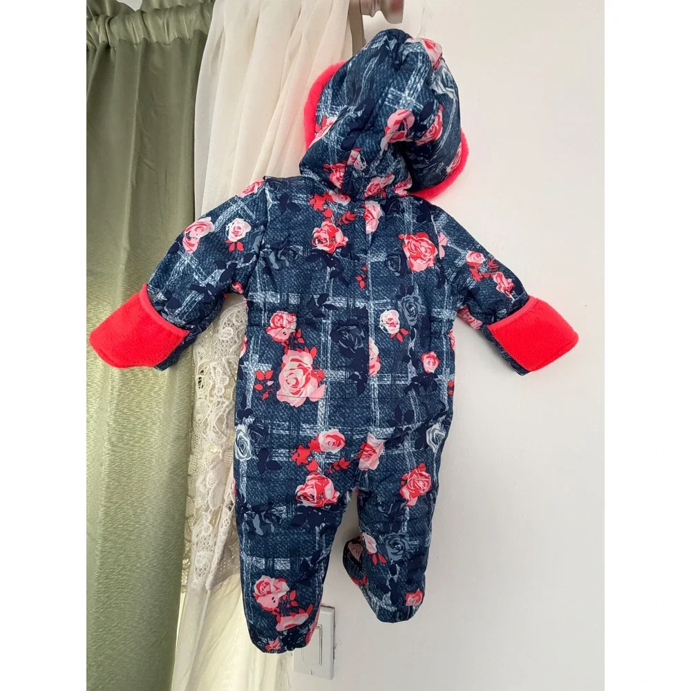 Wippette Kids Snowsuit‎ Baby Girl 3/6M Blue Pink Excellent Floral Bunting Puffer